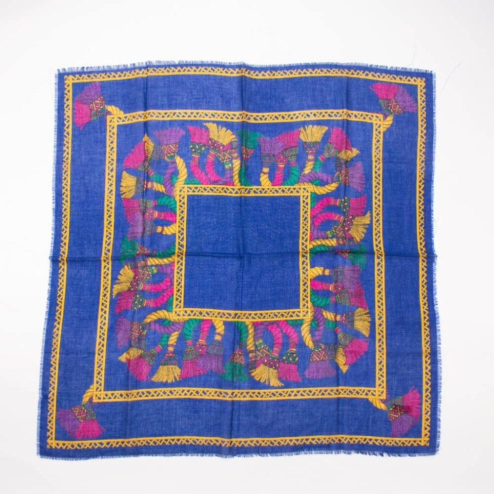 Large Blue Print Scarf Vintage Accessory